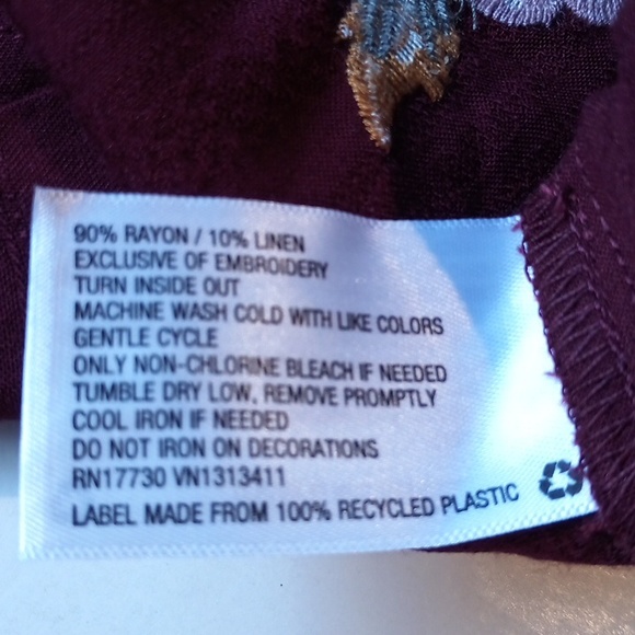 Sz L Know Rose Embroidered Rose Long Sleeve Button Linen Blend Top - Picture 14 of 15